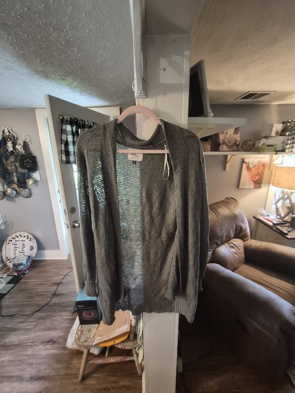 Knit Wear Lightweight Open-Front Gray Cardigan Sweater